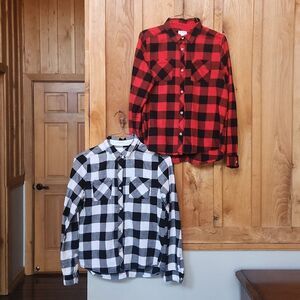 Cat & Jack 100% Cotton Flannel Shirts Bundle, XL 14/16, Red, Black, White Plaid